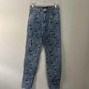 Akira sz 7 / W27 Abstract printed face art picasso denim jeans womens